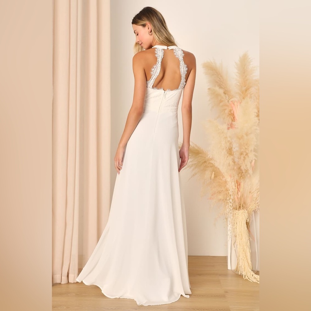 Lulu's Elegant White Lace Wedding Dress